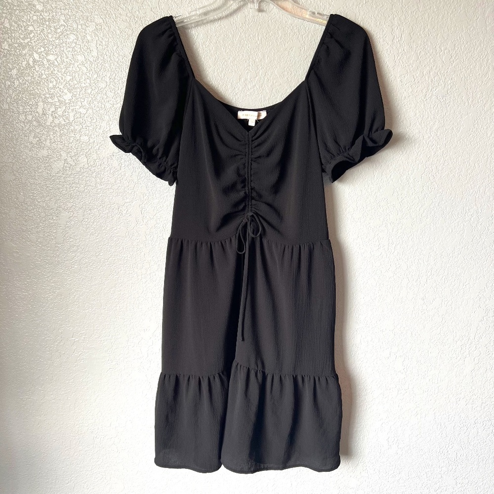 Monteau Black Mini Dress with Puff Sleeves